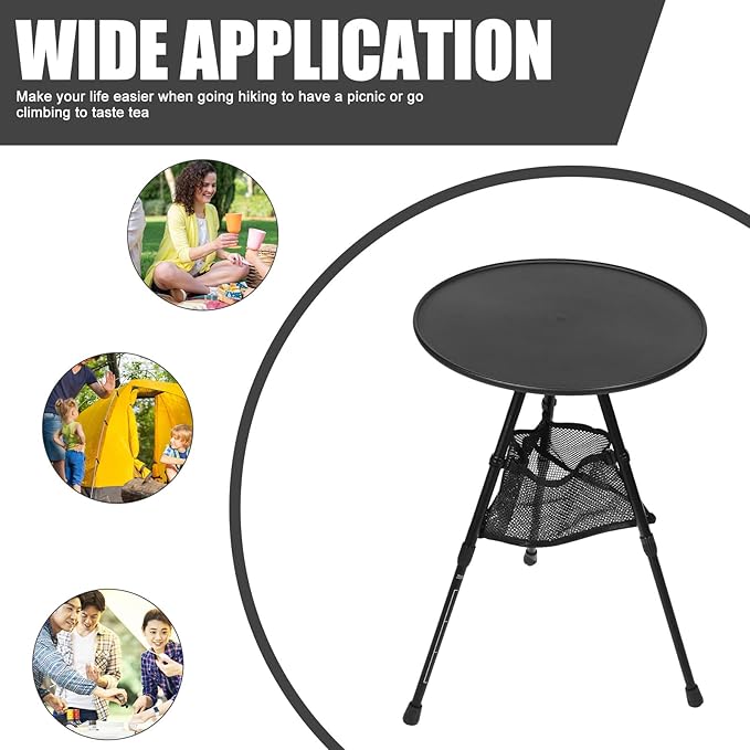 YARNOW Portable Camping Folding Table Adjustable Height Aluminum Alloy Round Table with Mesh Storage Bag Lightweight Outdoor Picnic and Hiking
