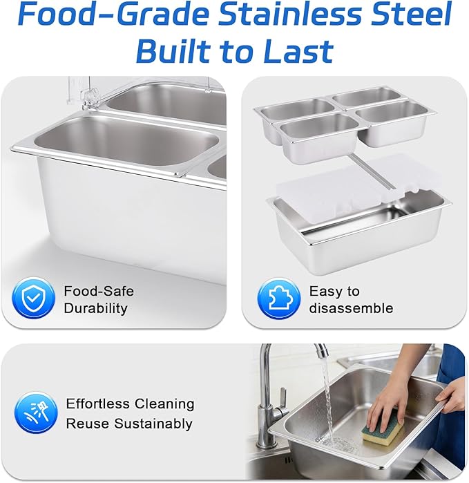 Cold Food Buffet Server 4 Pans×2.7QT with Ice Packs for Salad Pizza Sauce Colded Serving Trays Condiments Containers for Parties Buffet