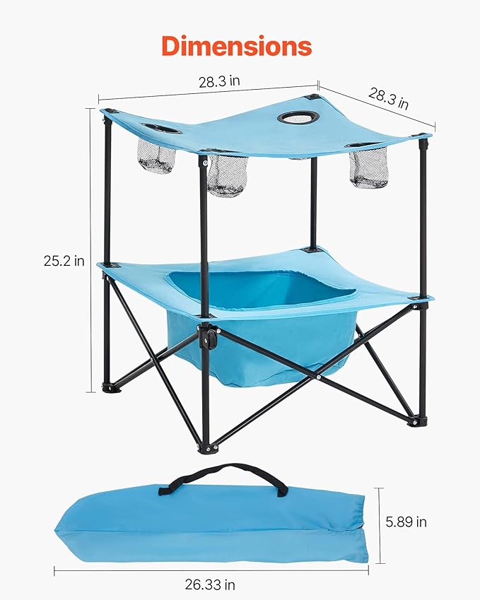 VEVOR Folding Camping Table Portable Outdoor Lightweight Picnic Table 600D Oxford Fabric Waterproof Canvas Travel Beach Tables with 4 Cup Holders Carry Bag for Tailgating Camping Picnic Blue