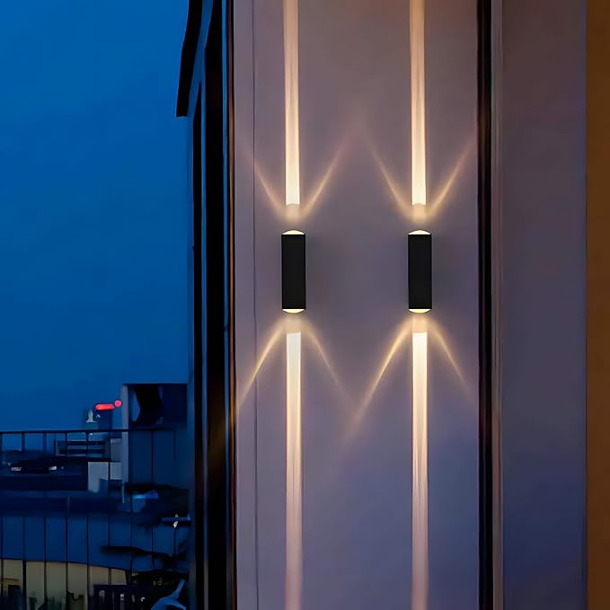 Bofea-Outdoor Waterproof Wall Sconce Black Aluminum Construction with Dual Up/Down LED Lights Outside Wall Lights Ideal for Patio Garden and Porch Lighting(One Main Beam Up and Down)