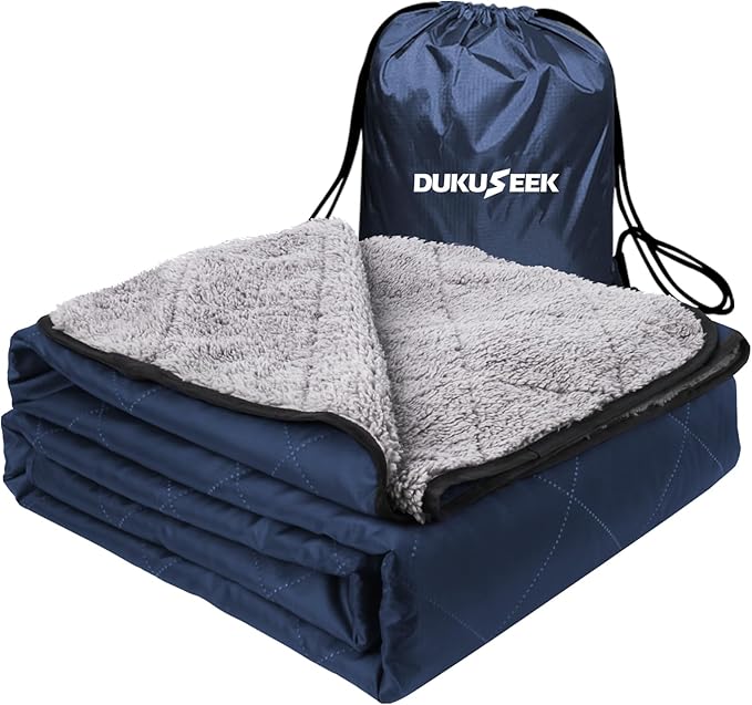 DUKUSEEK Outdoors Waterproof Throw Blanket with Hood 79”x 59” Sherpa Fleece Stadium Windproof Blankets for Boat Traveling Camping Football Dogs Outdoor Sporting Events-Machine Washable