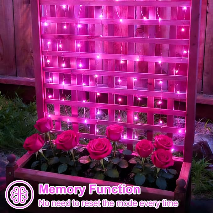 YEGUO 4 Pack Pink Solar Fairy Lights Each 33ft 100 LED Christmas Lights Outdoor Waterproof 8 Modes Sliver Wire Solar String Lights