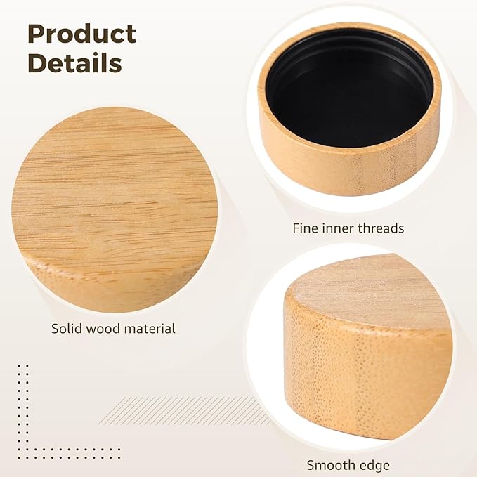 Wood Jar Lids 28 Pcs 4 Oz Spice Jars Airtight Lids Kitchen Jars Sealing Nice Reusable Can Wooden Lids 1.6 Inches Inner Diameter
