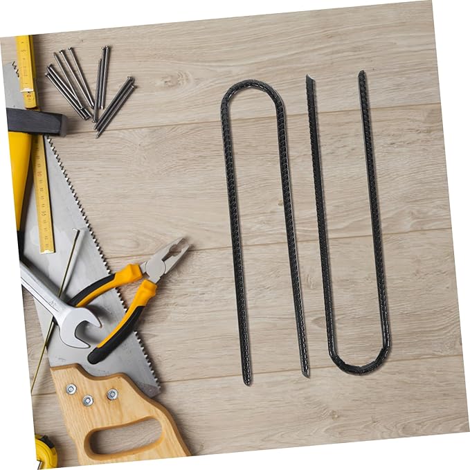 4pcs Heavy Duty Steel Tent Stakes U Shaped Garden Anchors for Camping Landscape Trampolines Durable Ground Staples with Sharp Tips Black