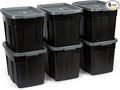 Rubbermaid 18 GAL 6 Pack Garage Storage Bins with Stackable Lid Heavy Duty - Made in USA - Extreme Temperature Resistant Durable Plastic Containers with Handles - Solid Black and Grey
