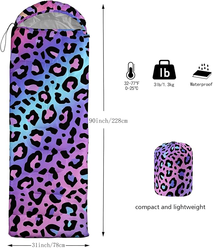 Sleeping Bags for Adults and Kids3D Printing Camping Sleeping Bag for Girls Boys Lightweight Waterproof Cold/Warm 3-SeasonOutdoor Travel with Compression Bags