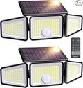 Ensenior Solar Lights Outdoor Motion Sensor 2600LM 220 LED High Brightness 3 Head 270° Wide Angle Flood Lights Remote Control Security Lights 4 Modes IP65 Waterproof Wireless Wall Light 2 Pack