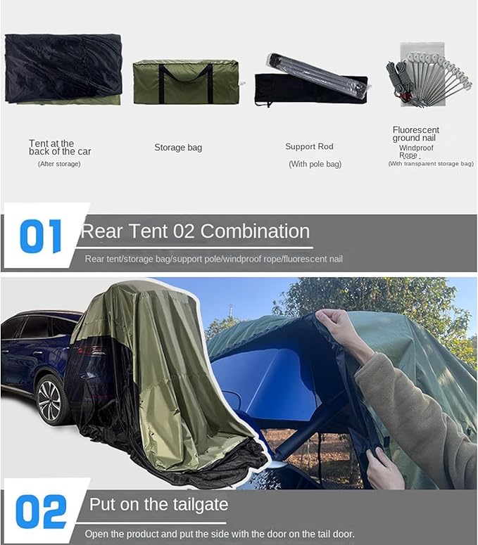 SUV Tent - Mesh/PU Waterproof Sun Protection Canopy126x78x76.7 Inch Windproof Portable SUV Tailgate Tent Vehicle Rear Hiking Traveling