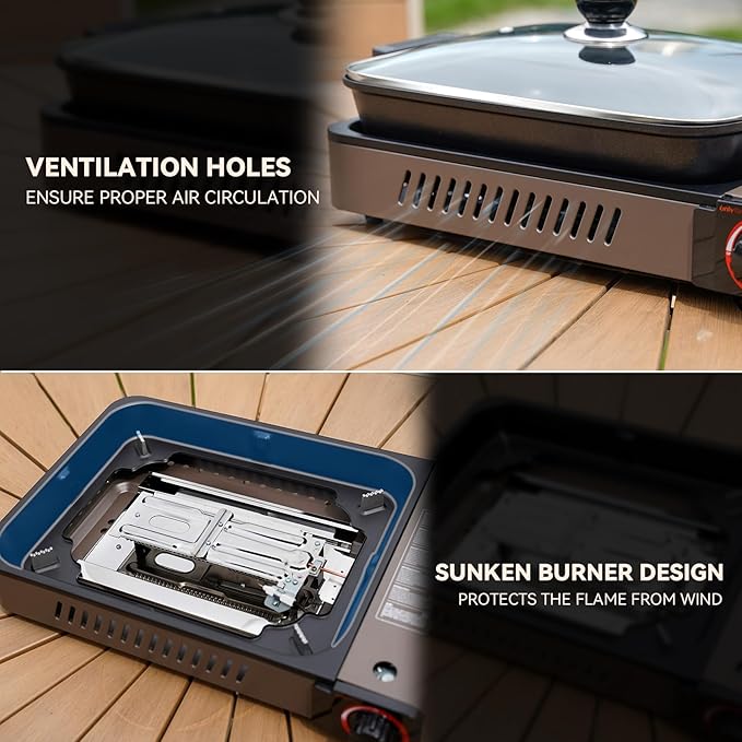 ONLYFIRE OUTDOOR LIVING Portable Propane Gas Stove with Grill Pan and Lid Butane Camping Stove Instant Ignition for Patio Backyard Home Cooking Camping RV Tailgating Emergency Use GS349