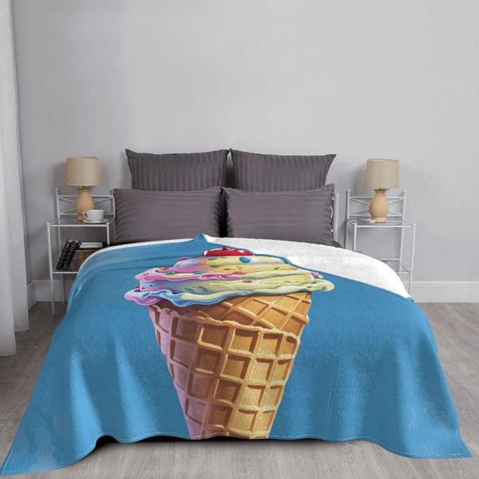 ice Cream Soft Fleece Blanket 60 * 50 inch Soft Sofa Blanket Suitable for Sofa Camping Travel Night Cover Blanket