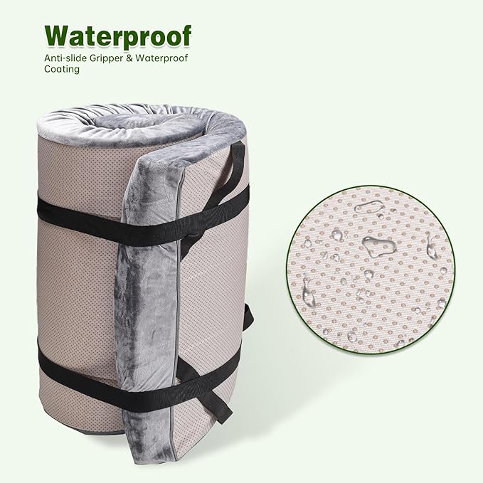 Memory Foam Camping Mattress pad3 Inch Thick Floor Sleeping Mat Pad for Adults with Waterproof and Non-Slip Bottom Portable Roll Up Mattress for Sleepover Guest