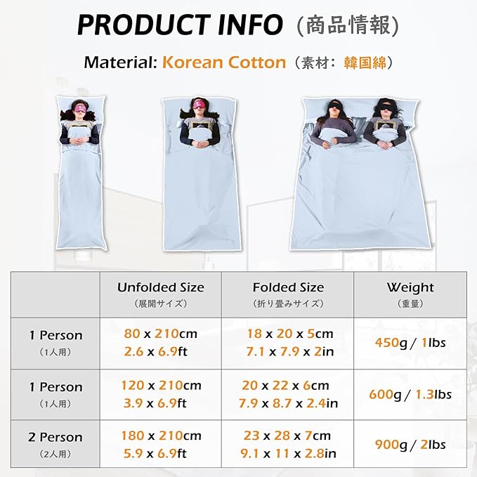 TRIWONDER Sleeping Bag Liner Cotton Camping Travel Sheet Sleep Sack Adult for Hostels Outdoor Picnic Planes Trains