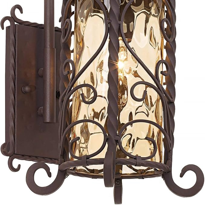John Timberland Casa Seville Rustic Outdoor Wall Light Fixture Dark Walnut Twists 18 1/2 Champagne Hammered Glass for Exterior House Porch Patio Outside Deck Garage Yard Front Door Garden Home