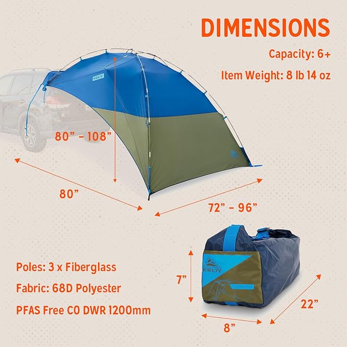 Kelty Sideroads Awning Shelter for Car Camping Tailgating and Summer Beach Trips Protection from Elements and UV Universal Mount Sturdy Steel Frame Easy Setup