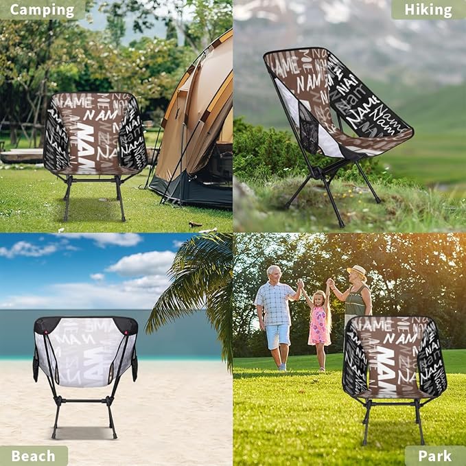 Personalized Portable Camping Chairs Customizable Compact Lightweight Backpacking Custom Outdoor Chair with Name for Motorcycle RV Travel