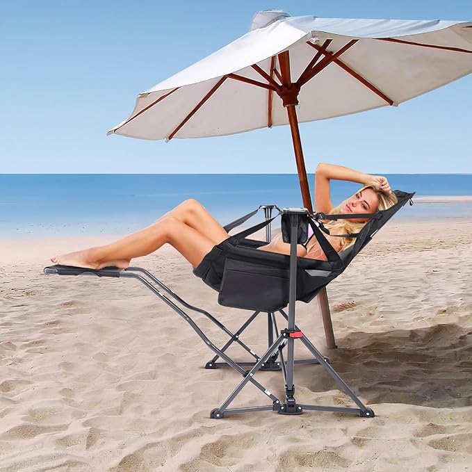 Nice C Hammock Camping Chair with Footreat Swinging Camping Chair Rocker High Back Chairs with Stand Cup Holder Side Pocket Heavy Duty (1 Pack Black)