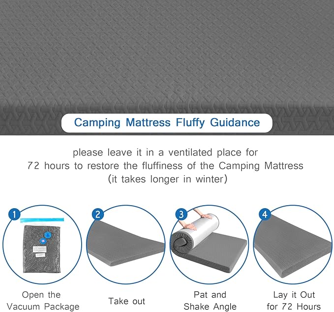 Memory Foam Camping Mattress Pad 3 Inch Thick Portable Sleeping Pad with Waterproof Cover Portable Roll Up Cot Mattress Pad Floor Mat for Travel Truck Bed Tent 72 x 24x 3