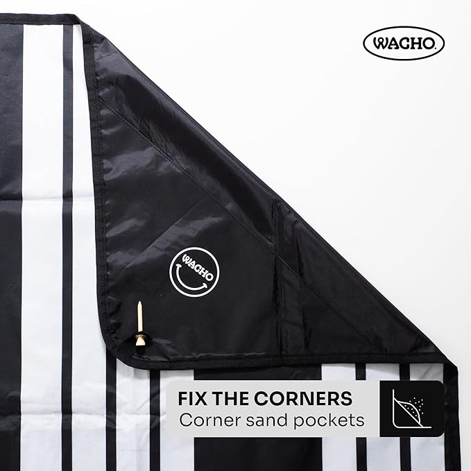 Wacho Waterproof Picnic Blanket – Large Sandproof Outdoor Mat with Carry Bag for Beach Camping Park &amp Travel – Foldable Lightweight Easy to Clean &amp Portable Ground Cover for Families–Black