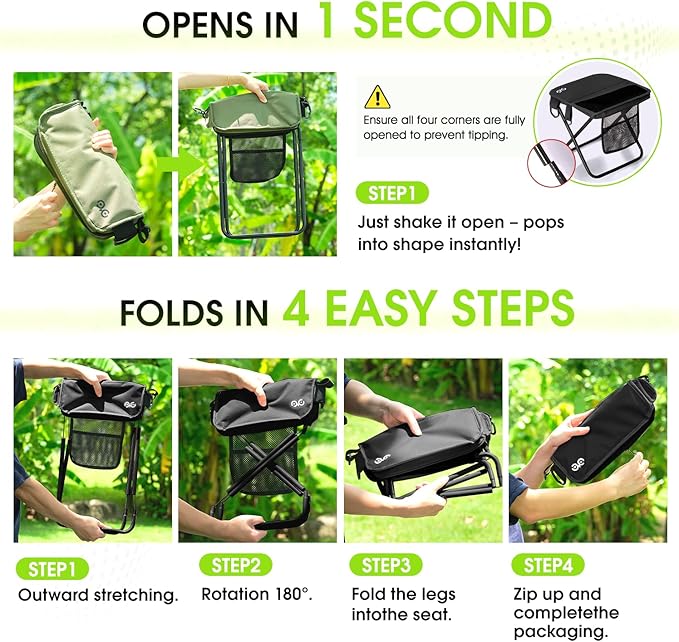 Camping Stool Upgraded FoldableStool Aluminum Alloy Bracket Portable outdoorfolding Chair with Pocket for Queuing FishingHiking Tours BBQ Parties Outdoor Camping Accessories(Green)
