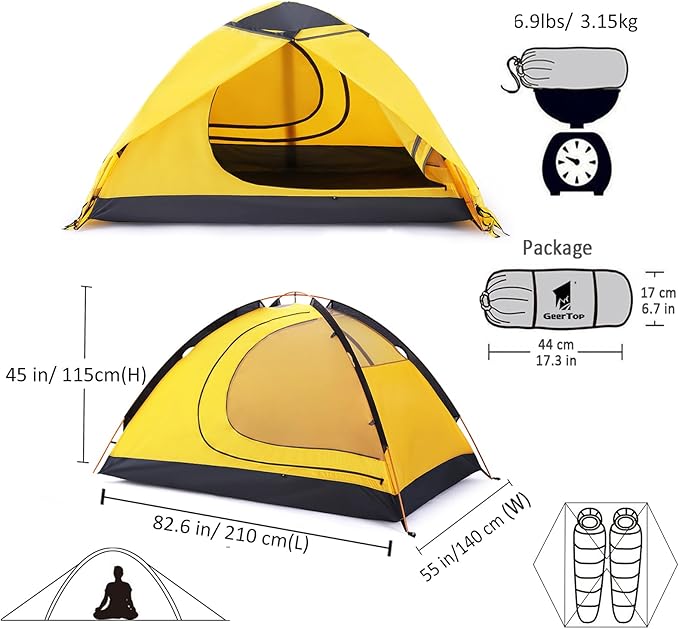 GEERTOP Ultralight 2 Person Backpacking Tent 4 Season Waterproof Camping Tent Double Layer Cold Weather Easy Set Up Tents for Family Camp Hiking Hunting Outdoor Mountaineering Travel