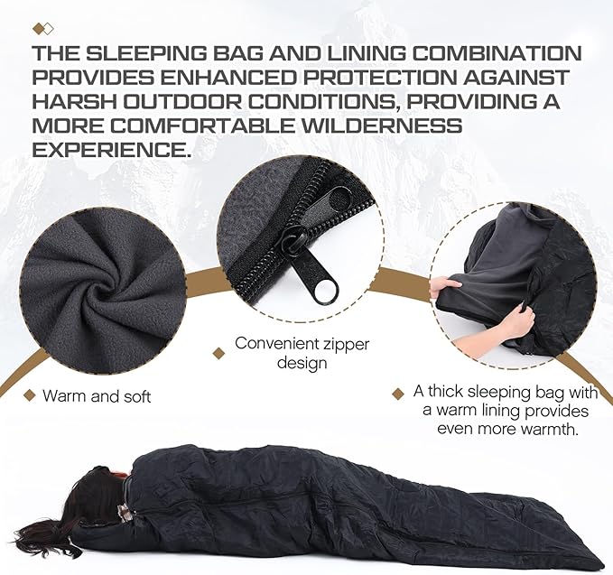 Tranqun Sleeping Bags for Adults with Fleece Cotton Liner Warm Portable Waterproof Lightweight with Compression Sack for Spring Camping Hiking Travel