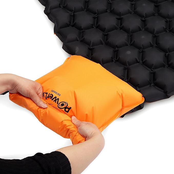 POWERLIX Double Inflatable Sleeping Pad - Camping Mattress for Backpacking Hiking Traveling Compact Camping Sleeping Mat for 2 Person Portable Ultralight Camping Pad Air Mattress Orange