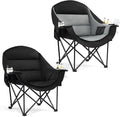 Oversized Camping Chair for Adults - Heavy Duty Outdoor Padded Large Lawn Camp Chair with Cup Holder Cooler Pockets for Sports Beach Fishing Garden Portable Supports 500lbs Black/AllBlack 2 Pack