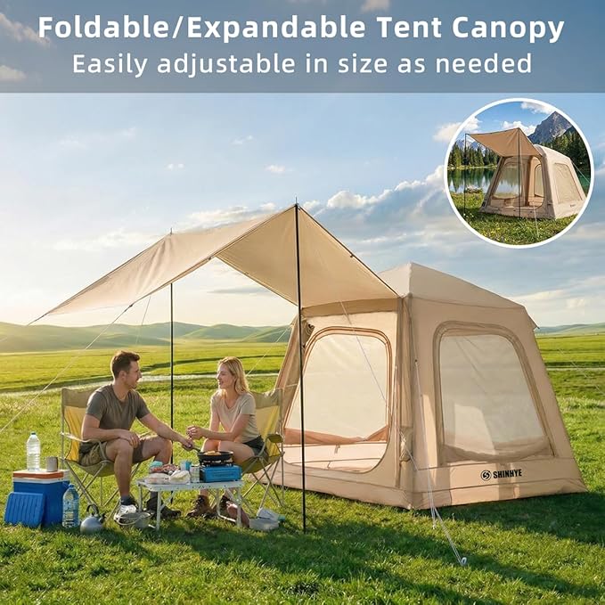 Inflatable Tent for Camping Blow Up Waterproof Oxford Cabin Tents with Hand Pump Easy Setup 4 Season Air Tent Luxury Outdoor Glamping Windproof Tents 2-4 Person