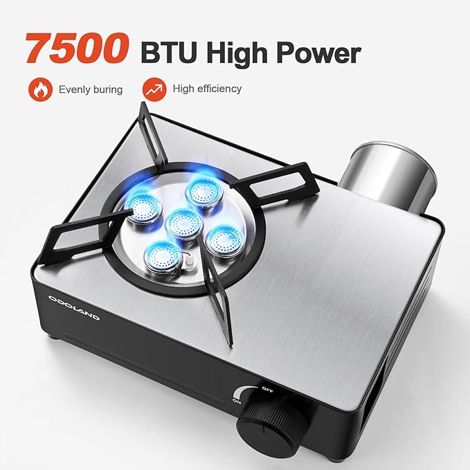Odoland 7500BTU Camping Butane Stove with Compact Carry Case CSA Certified Portable Gas Stove for BackpackingPicnicOutdoor AdventuresBlack