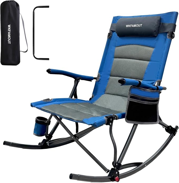 13.8 High Seat Rocking Camping Chair Outdoor with Foot Rest &amp Headrest Oversized Folding Rocker Chair with Carry Bag for Lawn Patio Supports 300 lbs