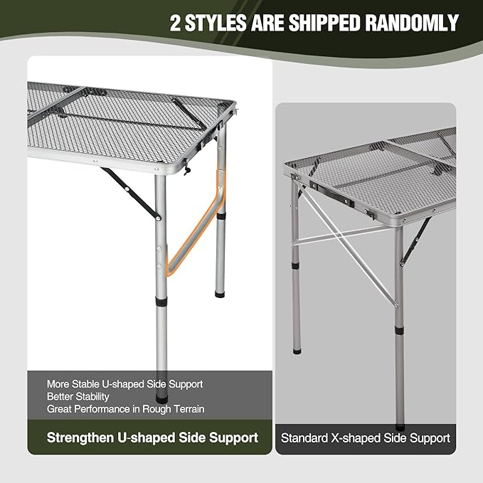 REDCAMP 36x24 Folding Grill Table for Outside Lightweight Portable Metal Aluminum Outdoor Grill Table with Adjustable Height Legs Great for Camping Picnic Cooking BBQ Silver 3ft