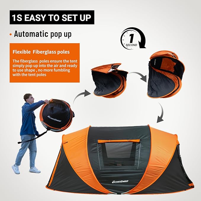 EchoSmile Instant Pop Up Camping Tent 2/4/6 Person Easy Setup Tent Water Resistant Dome Portable with Carry Bag