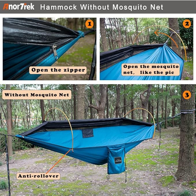 Camping Hammock with Mosquito Net and Rain Fly Tarp Portable Double Hammock with Two Tree Straps 230T Nylon Hammock and Waterproof Rain Fly Set for Hiking Backpacking Overnight (Green)