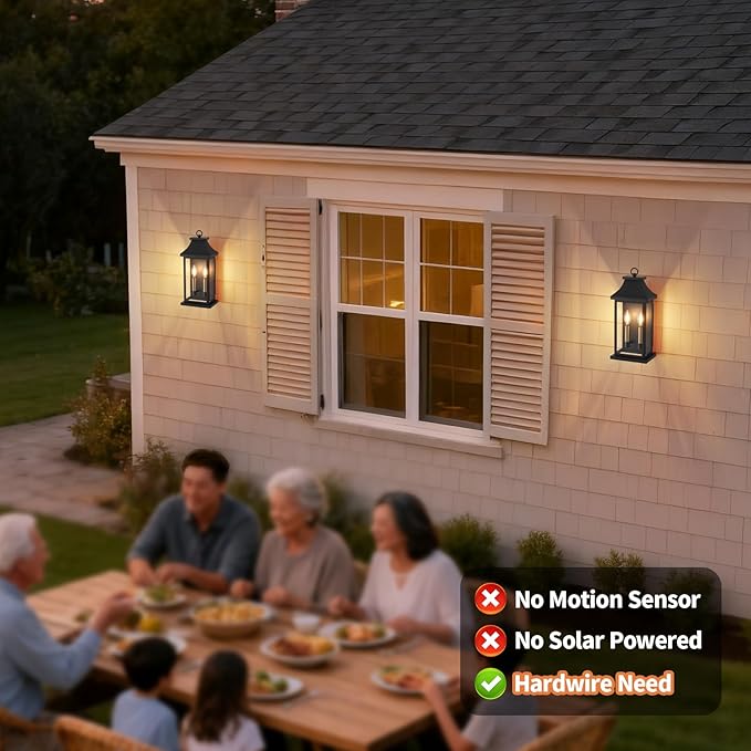tewei 2-Light Black Outdoor Light Fixture Porch Light Outdoor Wall Sconce Lantern 18'' Exterior Lighting Fixture Wall Mount E12 Gold Base Outside Light for House Backyard Garage 1-Pack
