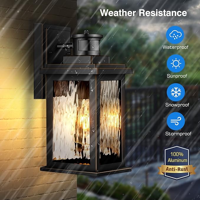 VIANIS 2 Pack Motion Sensor Outdoor Lights Dusk To Dawn Outdoor Lighting Modern Led Exterior Light Fixture Anti-rust Outdoor Lantern For Front Porch Waterproof Black Outdoor Wall Sconce For Garage