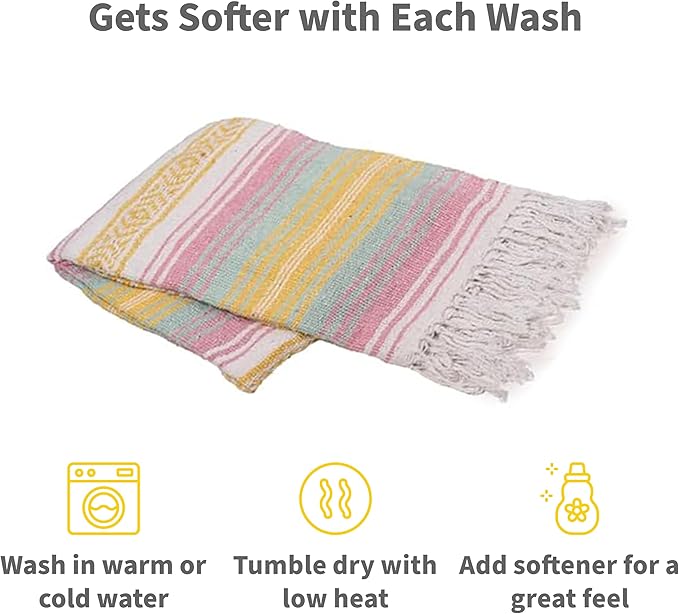 Cozumel Authentic Mexican Blankets (12-Pack) - 72x48 Woven in Mexico - Serape Throw Blanket for Yoga Studio Outdoor Picnic/Camping/Beach Saddle Blanket Bed/Home Decor (Assorted Brights)