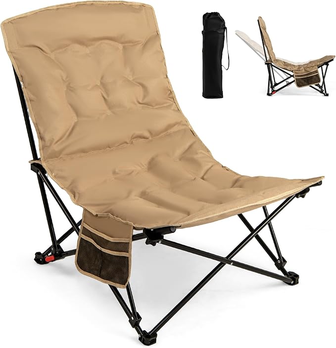 Goplus Portable Folding Camping Chair 4-Position Padded Outdoor Chair with 500 LBS Support Side Pocket and Carry Bag Outside Camp Chair for Sports Fishing and Garden (1)