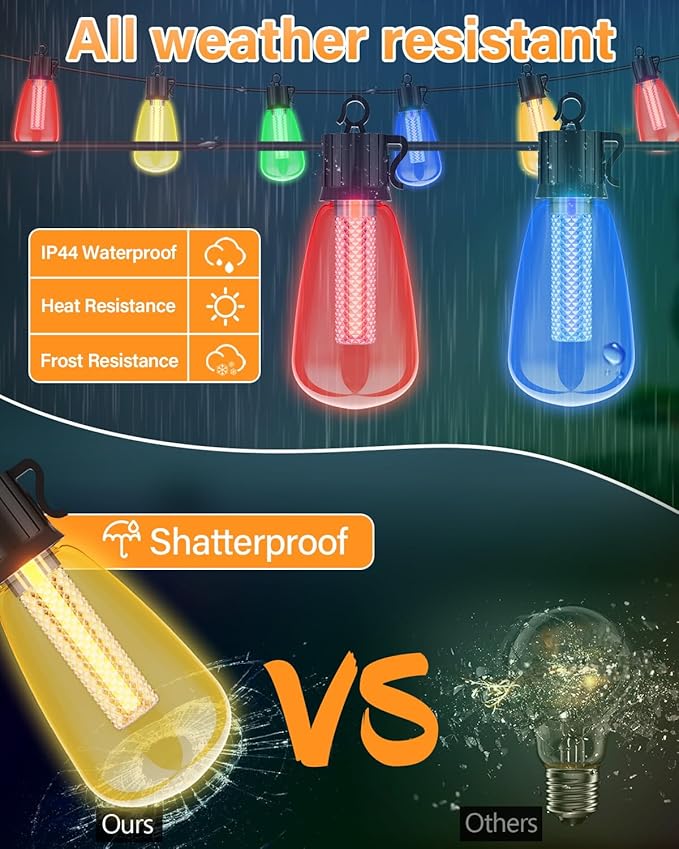 98FT Outdoor String Lights with Remote - Multicolor &amp Warm White 8 Light Modes Timer Waterproof Patio Lights Plug In Dimmable String Lights Shatterproof for Outside Porch Backyard Party
