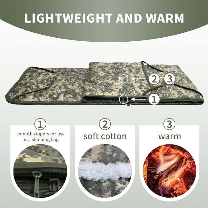 WINWAY Outdoor Down Camping Blanket Military Camping Sleeping Bag with ZipperPackable Waterproof Lightweight Poncho Liner for HikingTravel Stadium