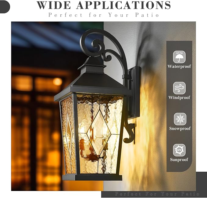 Emliviar Outdoor Light Fixture for Porch 27-Inch Extra Large Exterior Porch Lantern Light Waterproof Aluminum Outdoor Wall Sconce in Black Finish WE301BL-SD BK