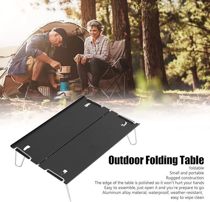 Camping Table Folding Compact Table Mini Portable Aluminum Ultralight Lightweight Beach Table with Carry Bag for Outdoor Cooking Beach Picnic HikingTravel Boat Black