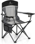LET'S CAMP Mesh Back Camping Chair Portable Folding Heavy Duty Outdoor Chair Support 330 LBS Durable Large Arm Chair with Cup Holder and Carry Bag for Camp Fishing Hiking Black