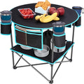 FUNDANGO All in One Tailgate Table Portable Beach Table with Cup Holders Camping Table Foldable with Side Pockets Carry Bag for Camp Outdoor Sand Beach Picnic Fishing Tailgating Essentials