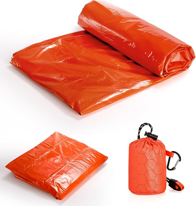 6 Pack Emergency Survival Sleeping Bags Thermal Bivy Sack Blanket Lightweight Portable Nylon Sack with Whistle Aluminized PE Survival Gear Supplies for Camping Hiking Outdoor Adventure