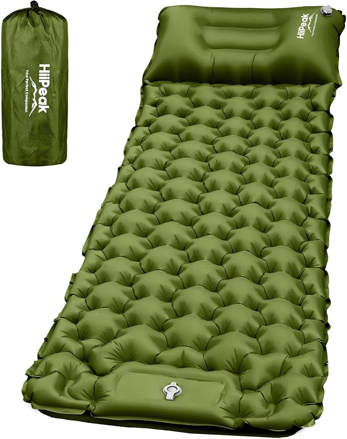 HiiPeak Sleeping Pad for Camping- Ultralight Inflatable Sleeping Mat with Built-in Foot Pump &amp Pillow Upgraded Compact Camping Air Mattress for Tent Backpacking Hiking