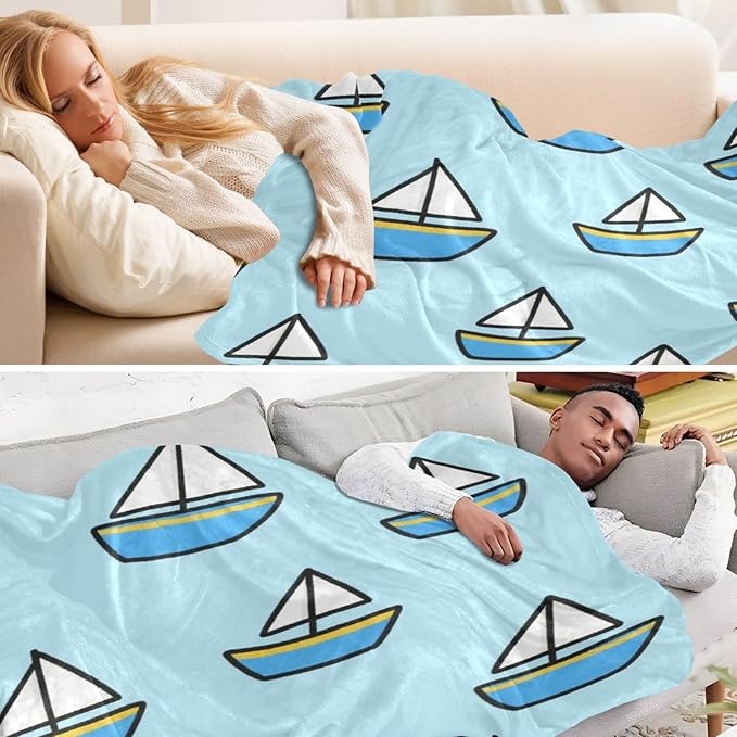 Throw Blanket Cartoon Ship Boat Blue Girl Throw Blanket 50x70