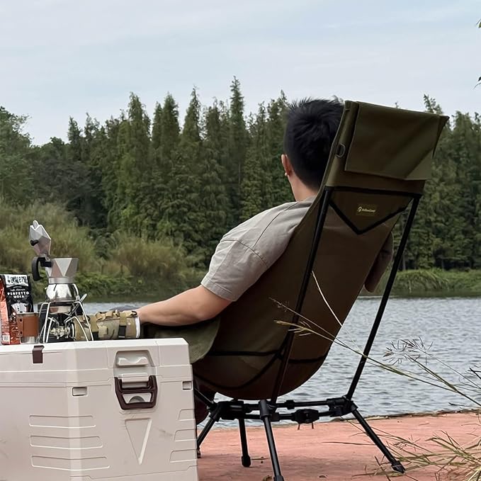 MellowCamp High Back Camping Chair Oversized Comfort Design Collapsible Camp Chair with Pillow (Green)