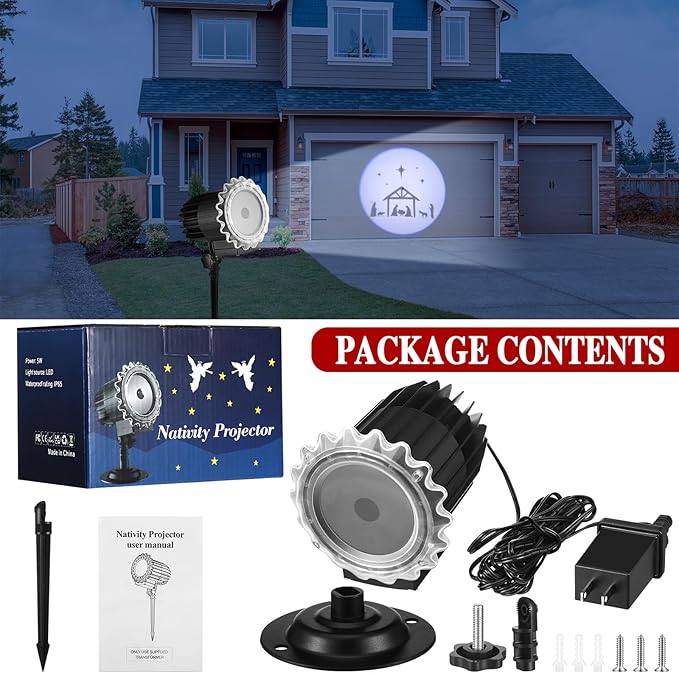 Tuanse Christmas Nativity Outdoor Projector Rotating Nativity Scene Projector Light LED Flood Light Holiday with Stars for Christmas Windows Party Garden Landscape Decoration