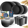 Teivio 32-Piece Kitchen Plastic Wheat Straw Dinnerware Set Service for 8 Dinner Plates Dessert Plate Cereal Bowls Cups Unbreakable Colorful Plastic Outdoor Camping Dishes Gray Ombre