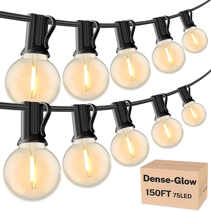 RTTY Outdoor String Lights 150ft G40 Led Patio Globe Lights with 77pcs Plastic Bulbs Shatterproof Waterproof Connectable Hanging for Porch Cafe Bistro Backyard Gazebo Balcony Deck Party